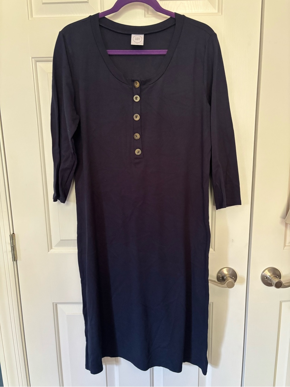 Maternity/ Nursing Lou Lou & Company Navy Faux Button-Front Midi Dress